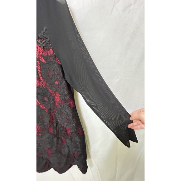 Chocolate Black Embroidered On Red Mesh Neckline & Arms Vampire Gothic - Picture 9 of 11